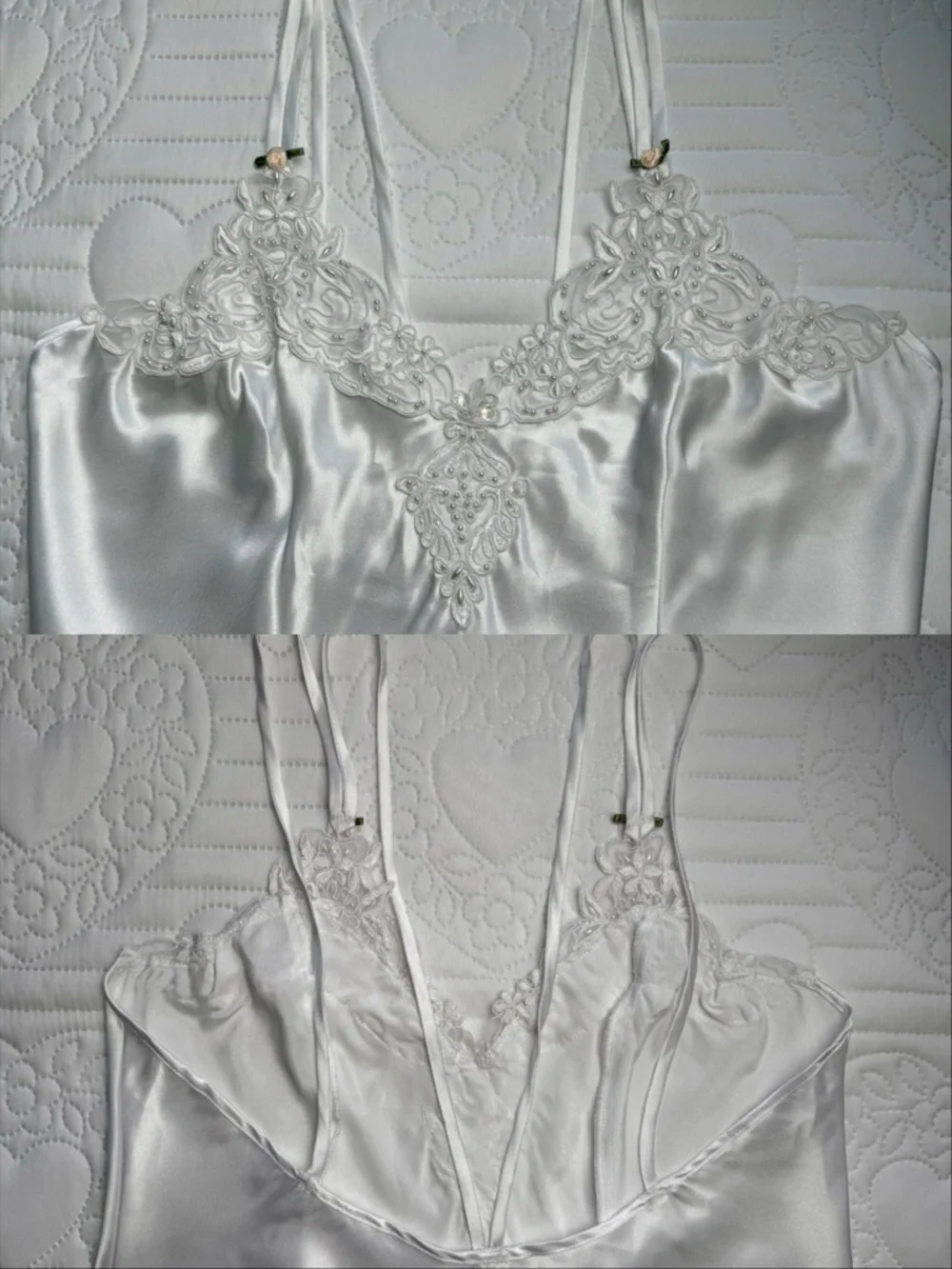 y2k Vintage White Rosette Double Strap Princess Nightgown Lingerie Dress Medium - Picture 8 of 10